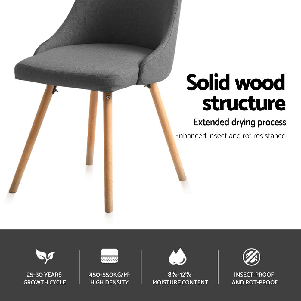 Dining Chairs Set of 4 Fabric Wooden Grey