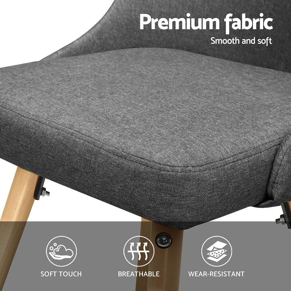 Dining Chairs Set of 4 Fabric Wooden Grey