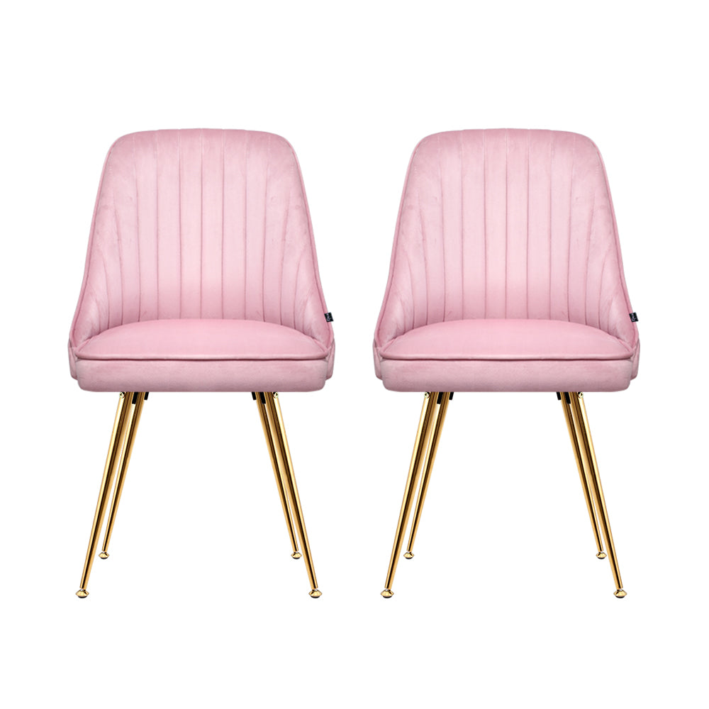 Dining Chairs Set of 2 Velvet Channel Tufted Pink