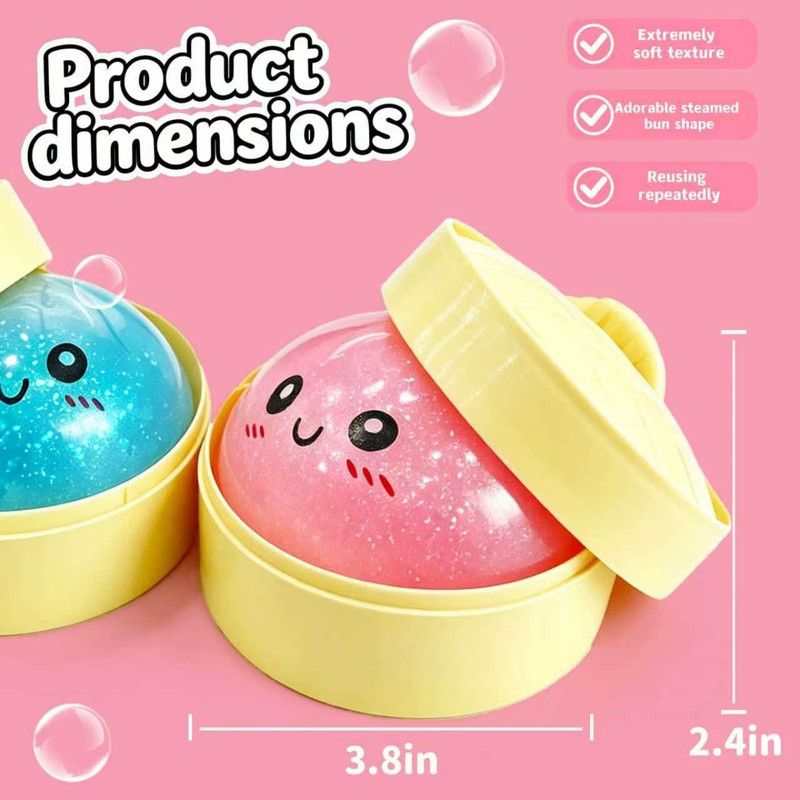 2Pcs Dumpling Squishies Surprise Pack, Glitter Slow Rising Stress Ball, Stretchy Fidget Sensory Toy for Anxiety Stress, Cute Dumpling Squeeze Toy for Adults Teens (Blue+Pink)