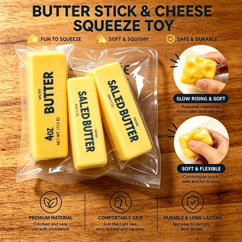 2pcs Popular Butter Squeeze Toys - Stress Relief Toys Pop Fidget Toys Novelty Interesting Squeeze Toys Hand Sensory Slow Rebound Toys Leisurely Relaxing Good Things With a Bit of Butter Flavor Stress Relief Toys Excellent Birthday and Holiday Surprise Gif