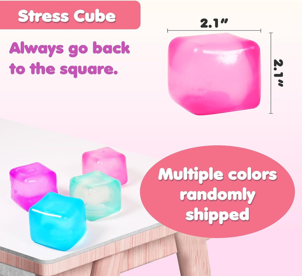 3-Pack Squishy Stress Cube Fidget Toys, Slow Rising Gel Sensory Squeeze Blocks for Anxiety Relief, Quiet Desk Toy for Kids and Adults (Pink Purple Blue)