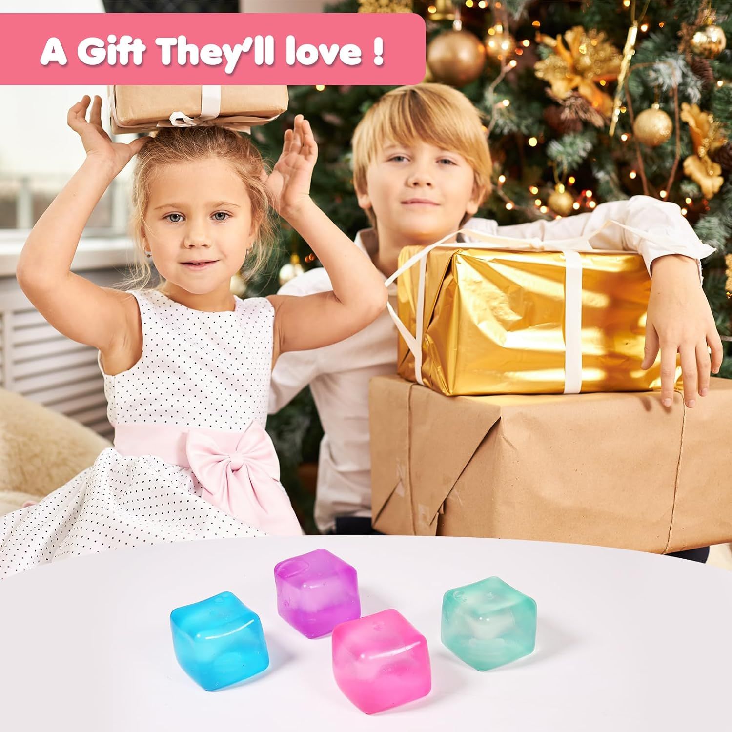 3-Pack Squishy Stress Cube Fidget Toys, Slow Rising Gel Sensory Squeeze Blocks for Anxiety Relief, Quiet Desk Toy for Kids and Adults (Pink Purple Blue)