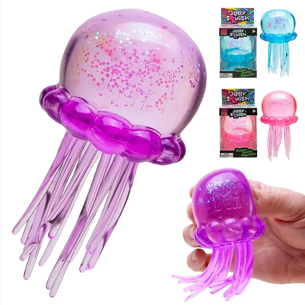 Transparent Jellyfish Squeeze Item, Blue Glitter Finish