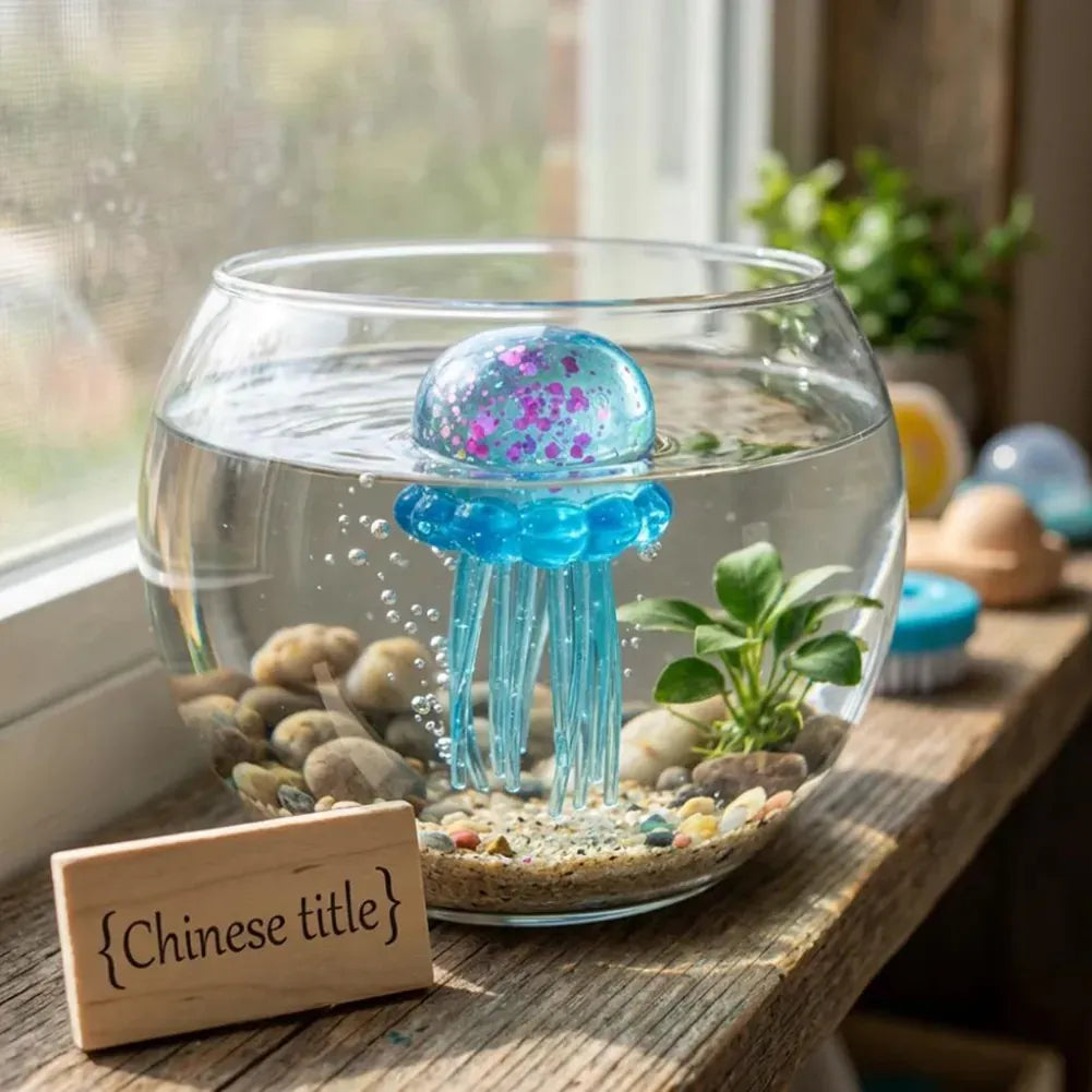Transparent Jellyfish Squeeze Item, Blue Glitter Finish