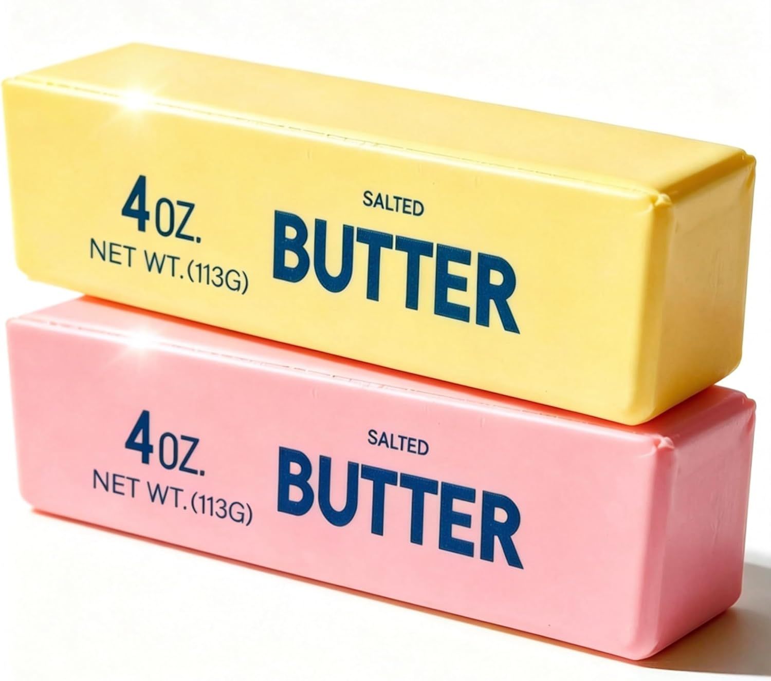2-Pack Butter Stick Squishy Set, Soft Slow-Rise Squeeze Items, Yellow and Pink