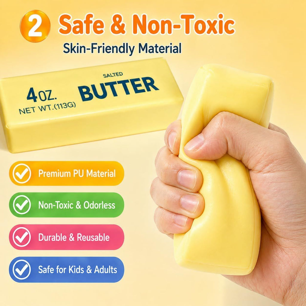 2-Pack Butter Stick Squishy Set, Soft Slow-Rise Squeeze Items, Yellow and Pink
