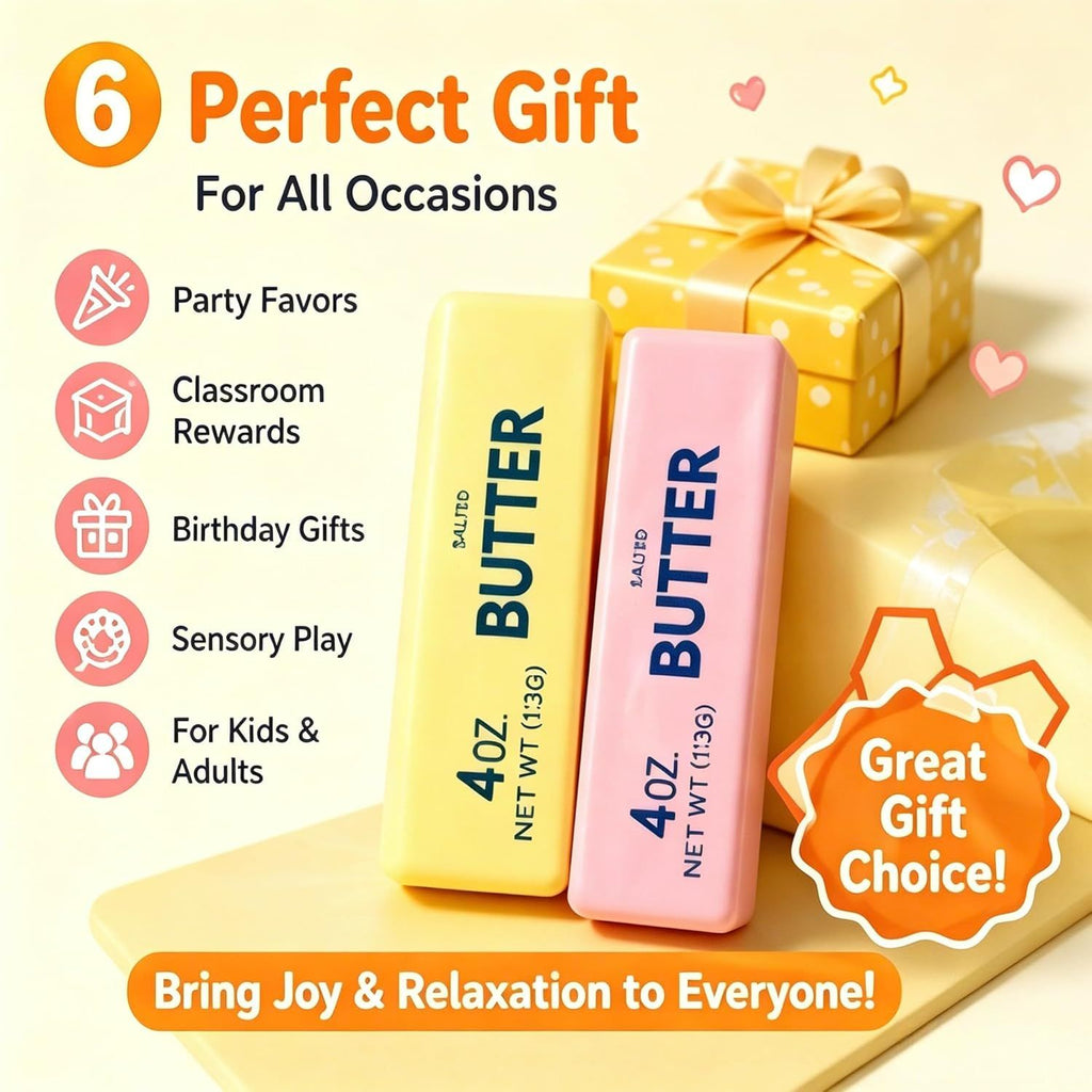2-Pack Butter Stick Squishy Set, Soft Slow-Rise Squeeze Items, Yellow and Pink