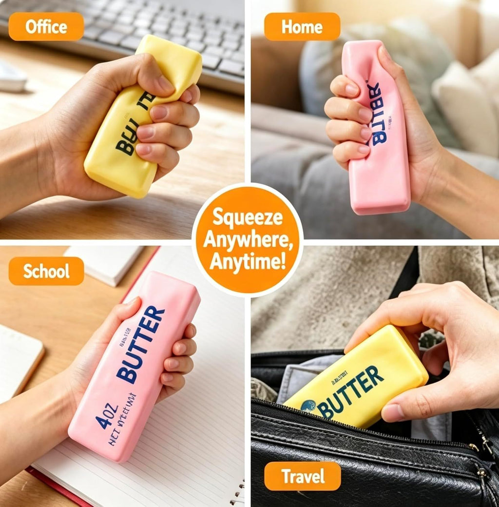 2-Pack Butter Stick Squishy Set, Soft Slow-Rise Squeeze Items, Yellow and Pink