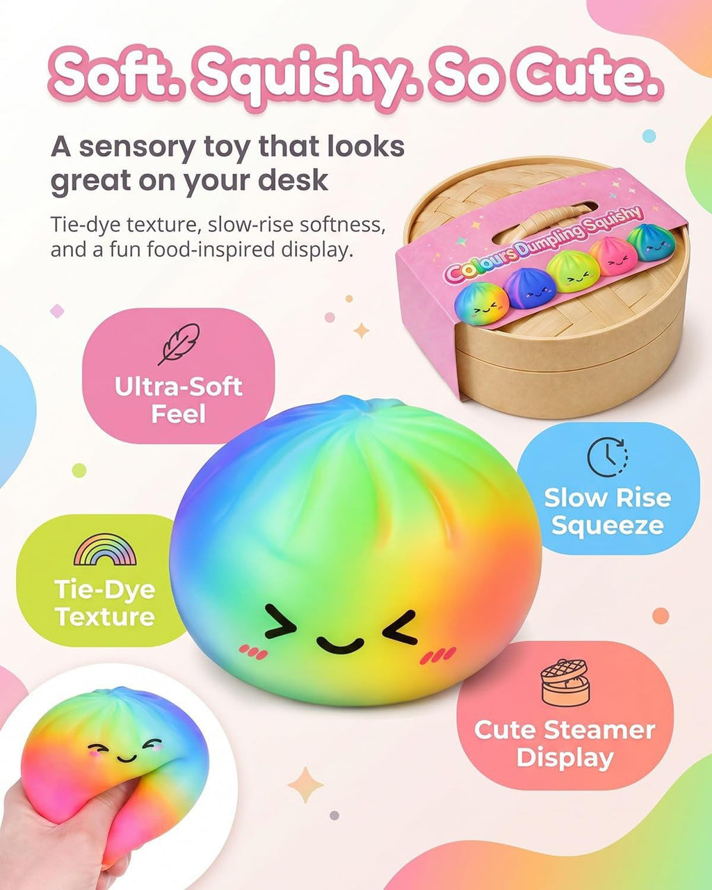 Tie-Dye Dumpling Squishy with Steamer, Slow-Rise Squeeze Item