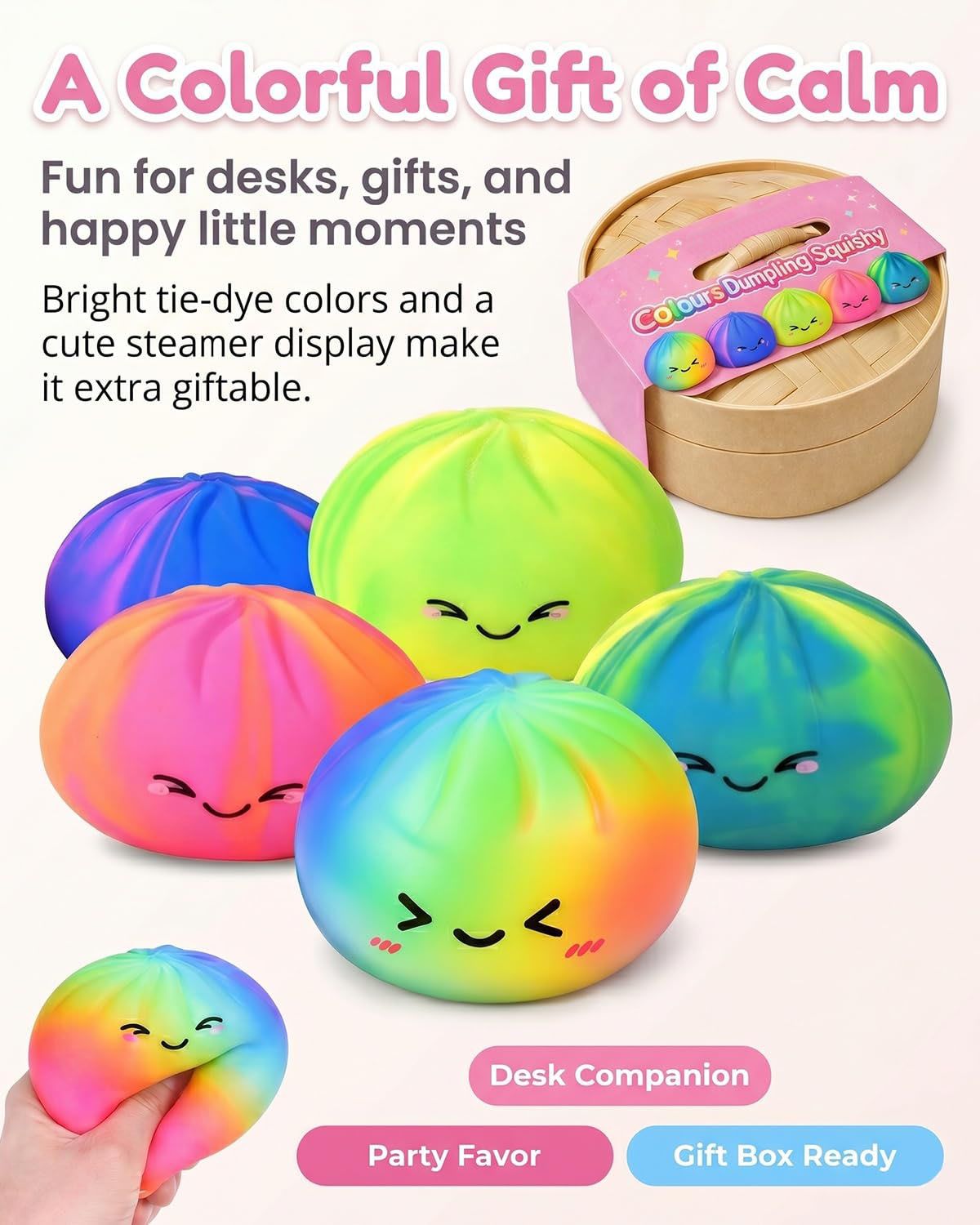 Tie-Dye Dumpling Squishy with Steamer, Slow-Rise Squeeze Item