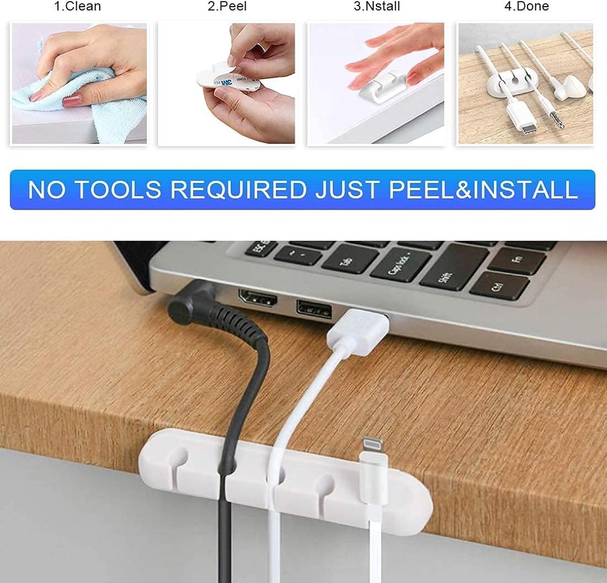 Cable Organizer - Cable Clips for 3/5/7" Cables - Self-Adhesive Cable Clips - Cable Clamp - Cable Holder - Cable Tray - Cable Management - Cable Organizer - Desk Organizer - for USB Charging Cable, Power Cord, Mouse Cable - White - 3 Pieces