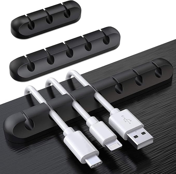 Black cable organizer - Cable net holder - Self-adhesive cable clip - Cable holder - USB cable fastening system - Cable holder - for USB charging cables, power cables, mouse cables, PC, office - 3-pack