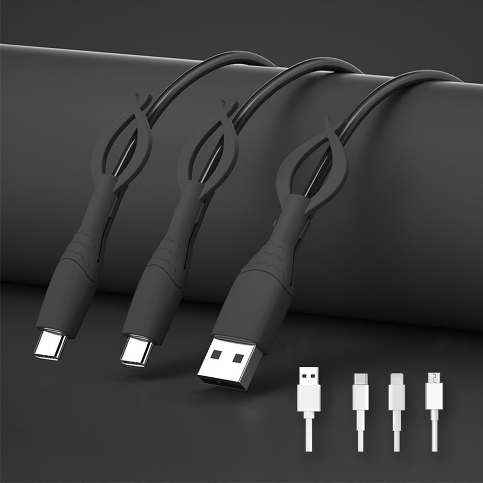 Cute Cable Protector Cover Compatible for iPhone Android USB Type-C Cable,3 PCS Colorful Soft Silicone Charging Cable Protector Cord Saver Data Cable Organizer Cable Strap Black