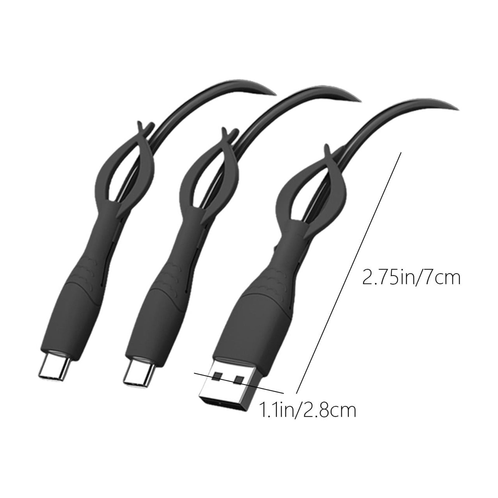 Cute Cable Protector Cover Compatible for iPhone Android USB Type-C Cable,3 PCS Colorful Soft Silicone Charging Cable Protector Cord Saver Data Cable Organizer Cable Strap Black
