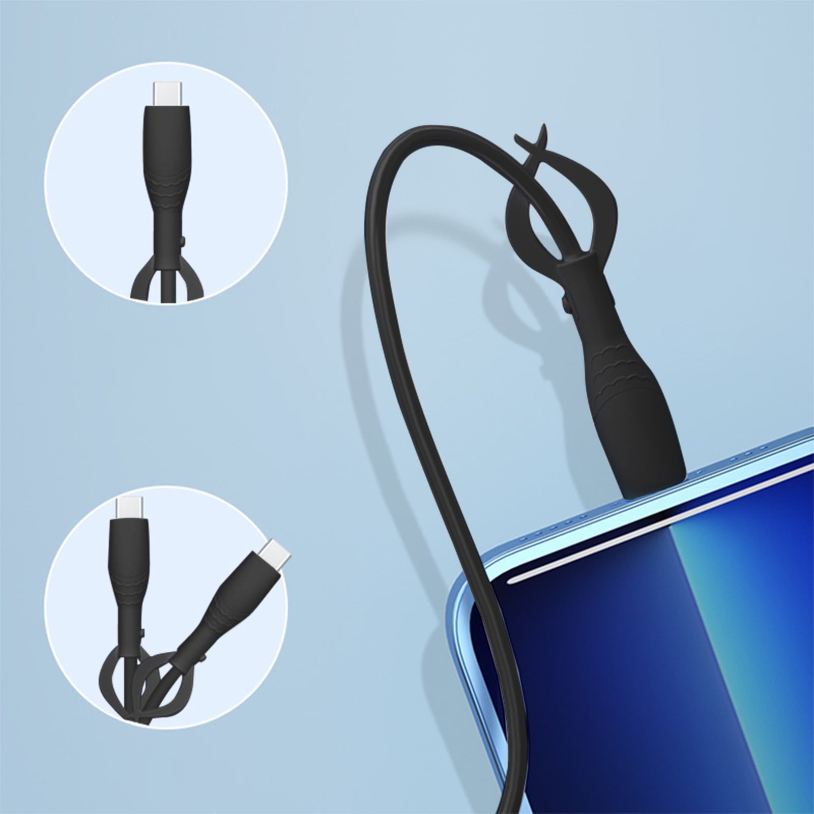 Cute Cable Protector Cover Compatible for iPhone Android USB Type-C Cable,3 PCS Colorful Soft Silicone Charging Cable Protector Cord Saver Data Cable Organizer Cable Strap Black