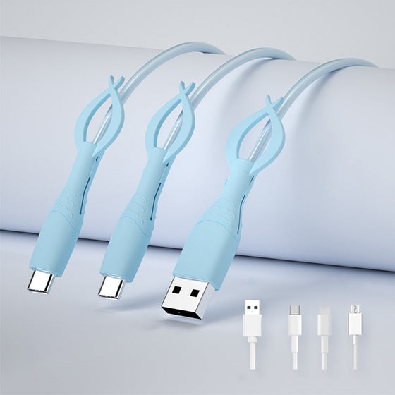 Cute Cable Protector Cover Compatible for iPhone Android USB Type-C Cable,3 PCS Colorful Soft Silicone Charging Cable Protector Cord Saver Data Cable Organizer Cable Strap Blue