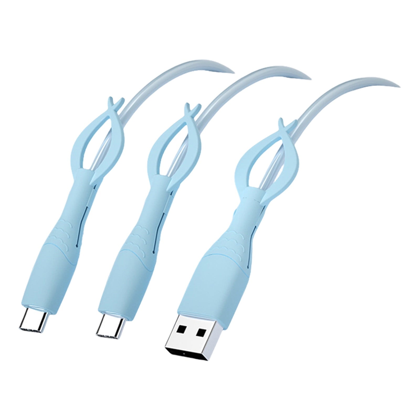 Cute Cable Protector Cover Compatible for iPhone Android USB Type-C Cable,3 PCS Colorful Soft Silicone Charging Cable Protector Cord Saver Data Cable Organizer Cable Strap Blue