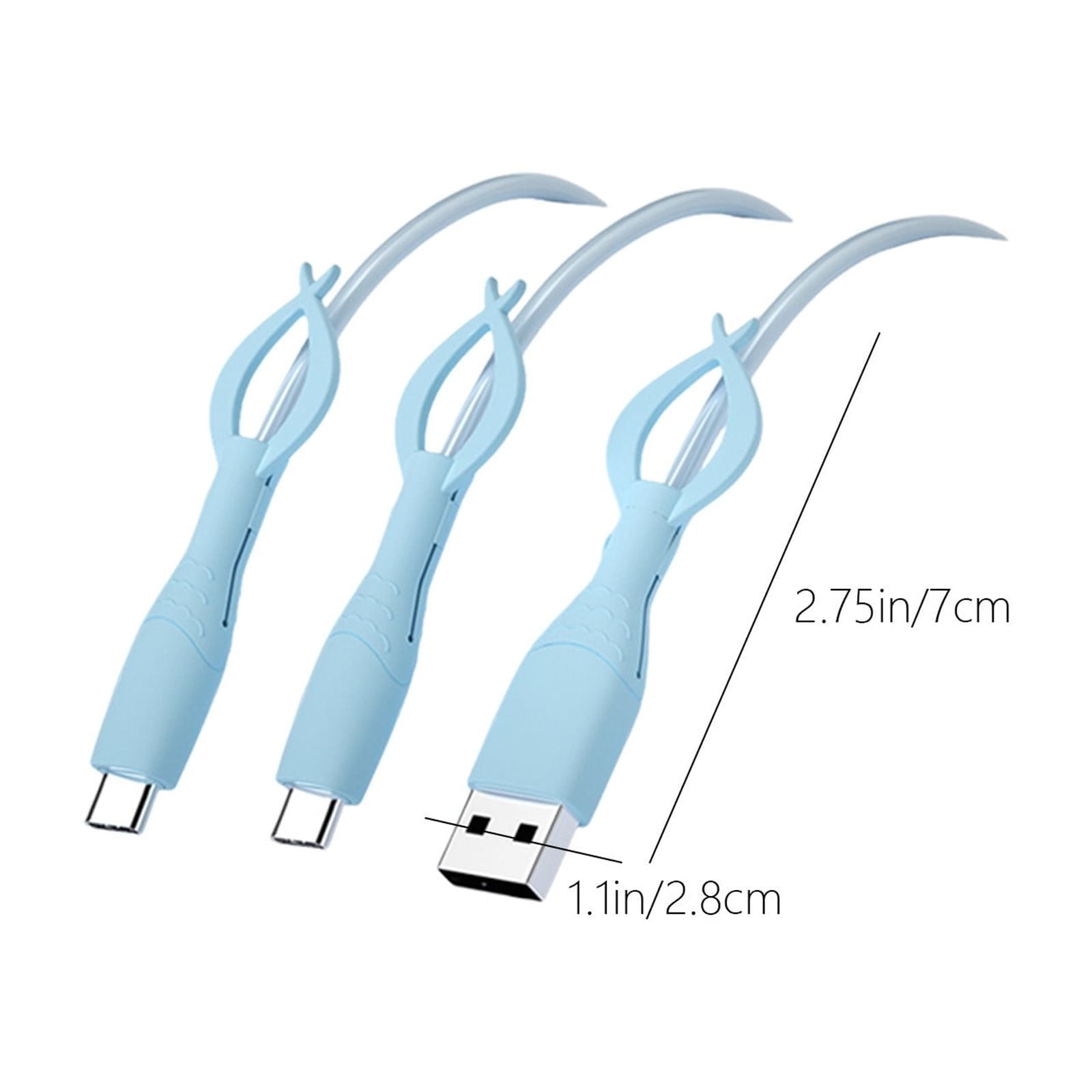 Cute Cable Protector Cover Compatible for iPhone Android USB Type-C Cable,3 PCS Colorful Soft Silicone Charging Cable Protector Cord Saver Data Cable Organizer Cable Strap Blue