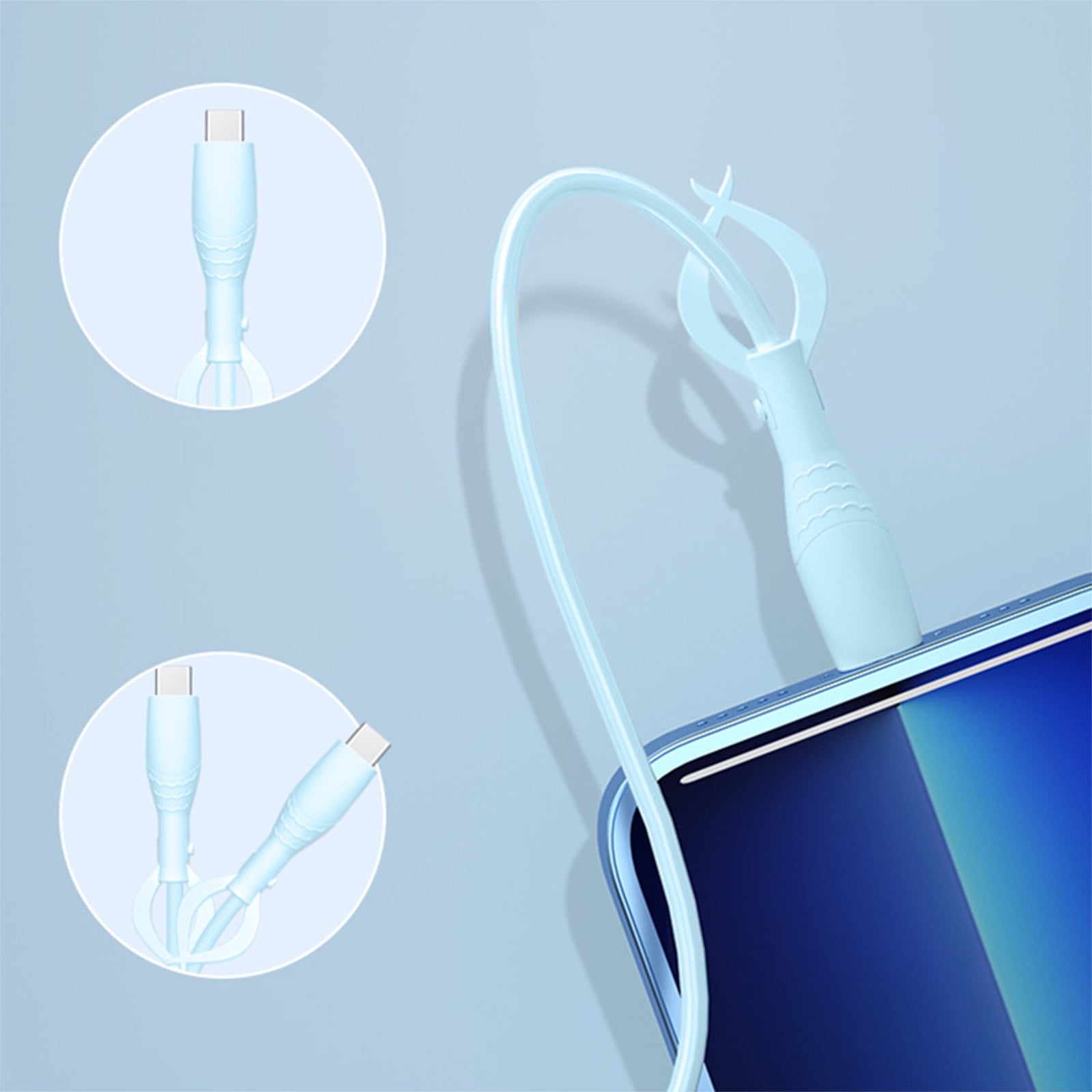 Cute Cable Protector Cover Compatible for iPhone Android USB Type-C Cable,3 PCS Colorful Soft Silicone Charging Cable Protector Cord Saver Data Cable Organizer Cable Strap Blue