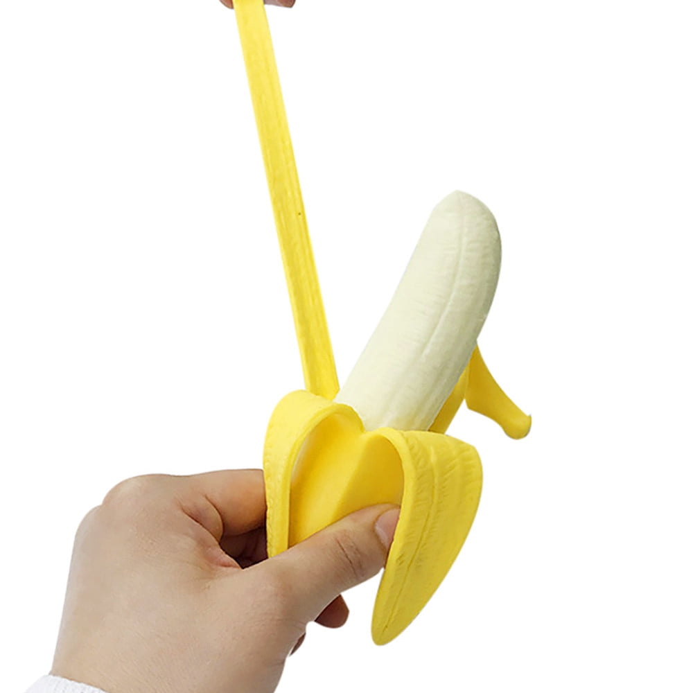 Banana Stress Ball, Soft Simulation Banana Fruit Squeezed Toys, Stretchy Banana Stress Ball Sensory Toys for Birthday Party Holiday Christmas Gift 1PC