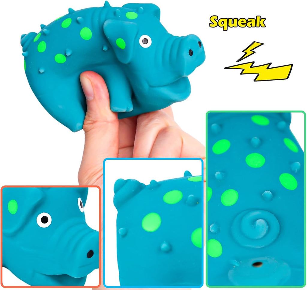 Squeaky Latex Grunting Pig Dog Toy, 4 Inch Small Blue Prank Gifts Puppy Chew Toys Rubber Squeeze Gift for Dogs