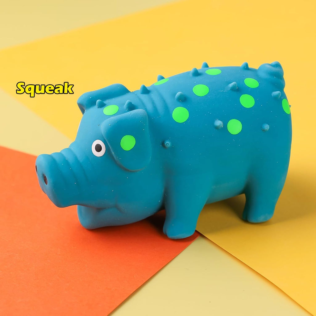 Squeaky Latex Grunting Pig Dog Toy, 4 Inch Small Blue Prank Gifts Puppy Chew Toys Rubber Squeeze Gift for Dogs