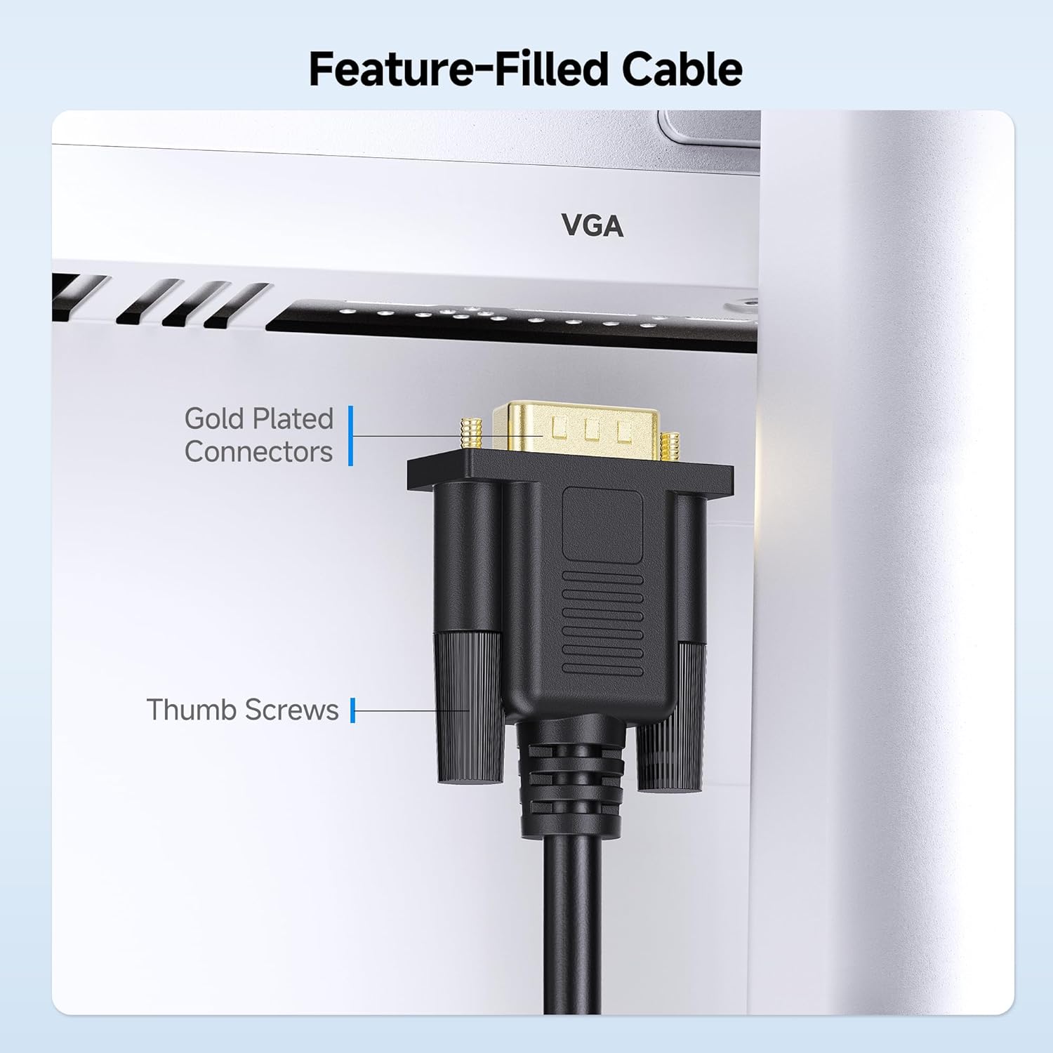 VGA Cable with Ferrites - 10ft, VGA Cord for Computer Monitor, Monitor Cable Male to Male