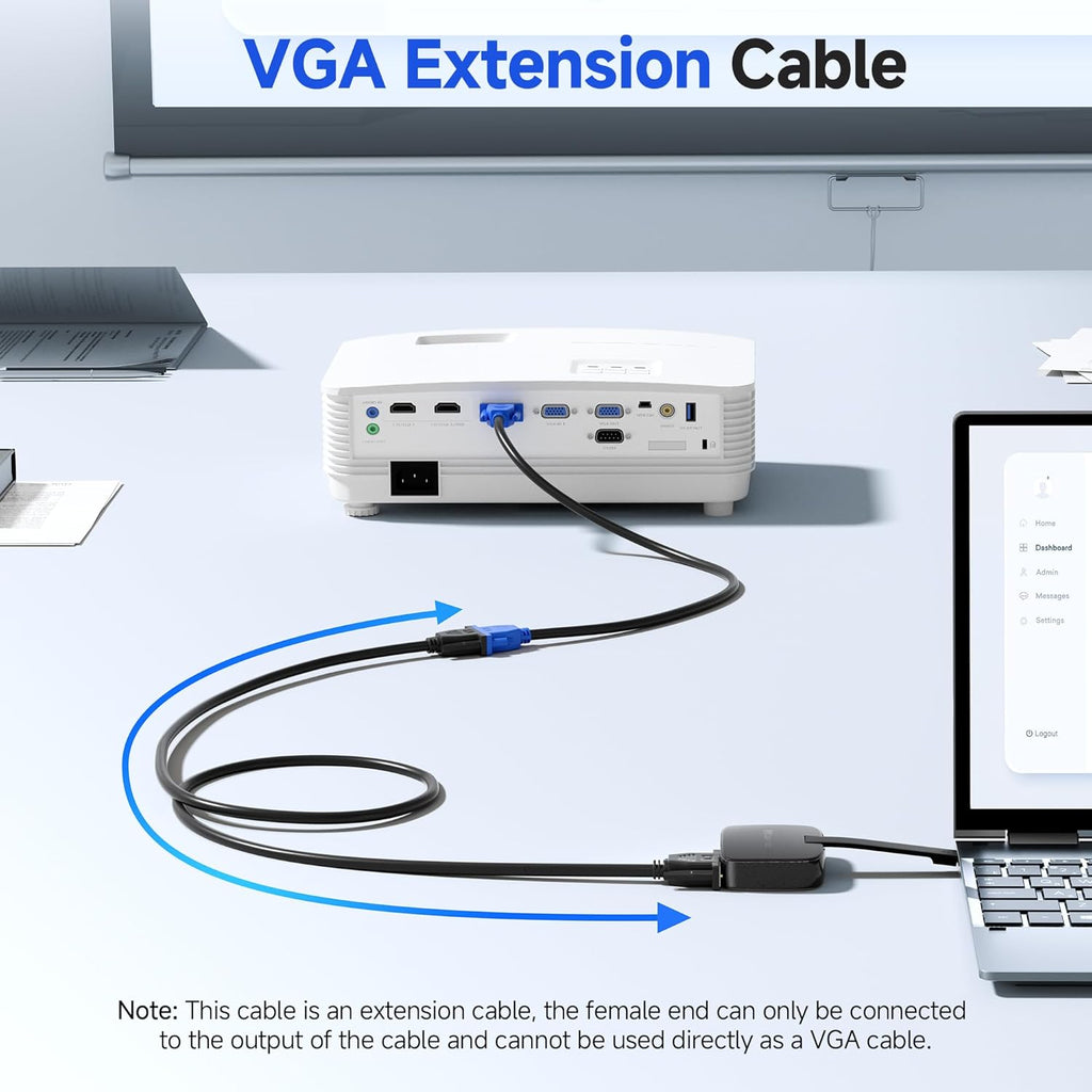 VGA Extension Cable (VGA Cable Male to Female) - 6 Feet, Not Dual Male Cord, Not for DB9/Serial Use