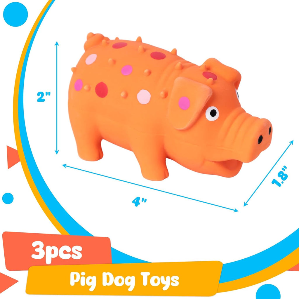 3PCS Squeaky Latex Grunting Pig Dog Toys, 4 Inch Prank Nosie Maker Puppy Chew Toys Rubber Squeeze Gift for Dogs