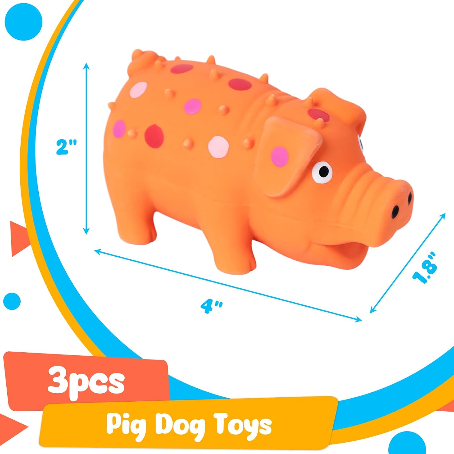 3PCS Squeaky Latex Grunting Pig Dog Toys, 4 Inch Prank Nosie Maker Puppy Chew Toys Rubber Squeeze Gift for Dogs