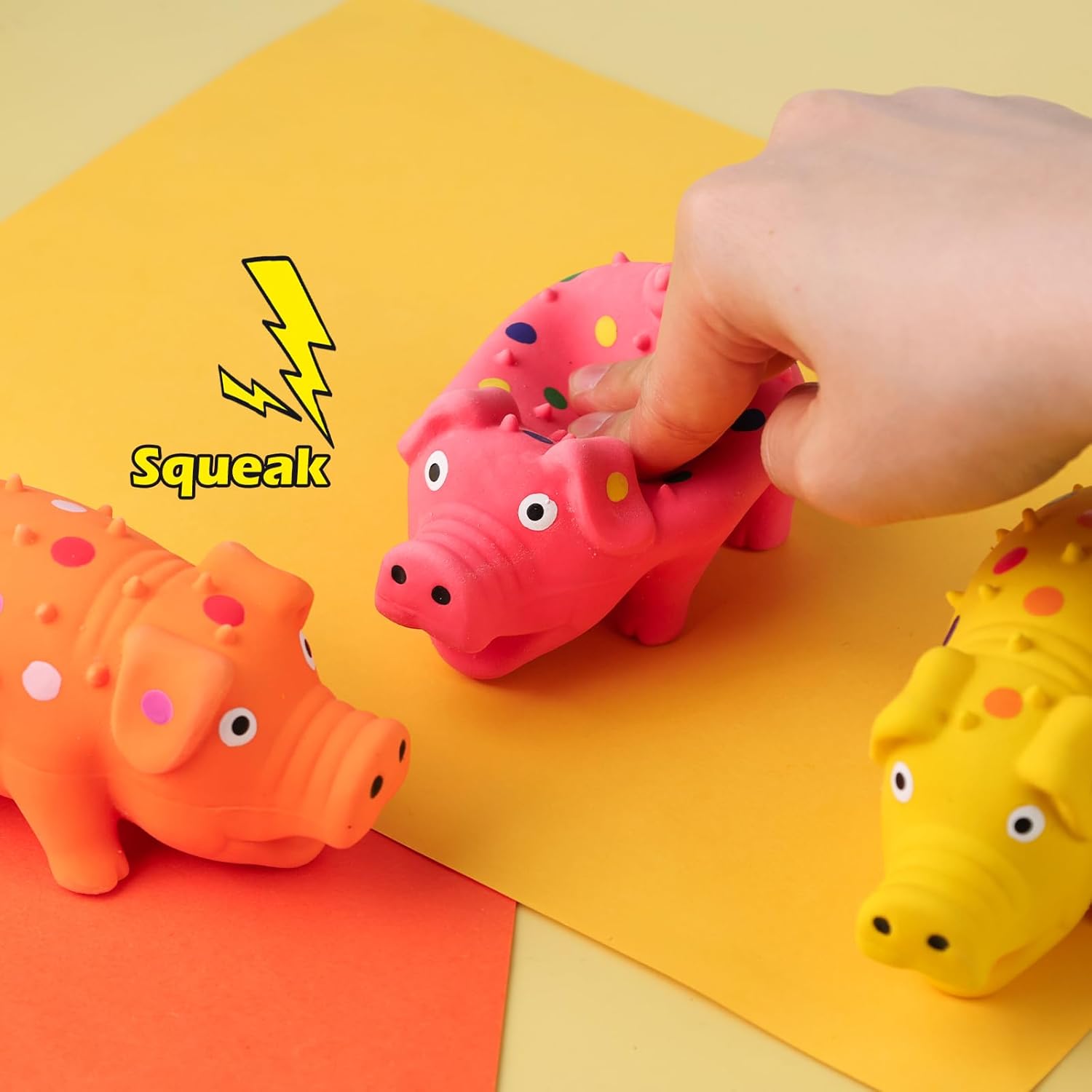 3PCS Squeaky Latex Grunting Pig Dog Toys, 4 Inch Prank Nosie Maker Puppy Chew Toys Rubber Squeeze Gift for Dogs
