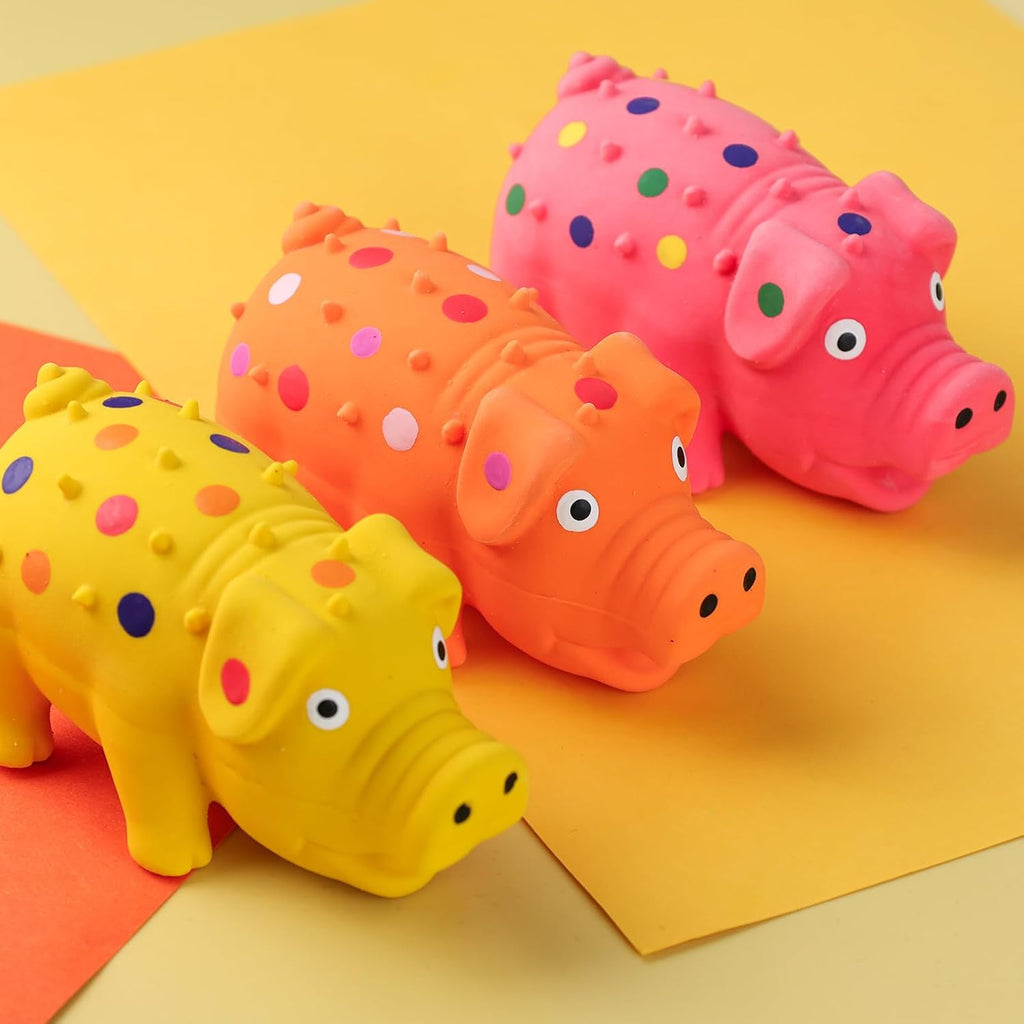 3PCS Squeaky Latex Grunting Pig Dog Toys, 4 Inch Prank Nosie Maker Puppy Chew Toys Rubber Squeeze Gift for Dogs