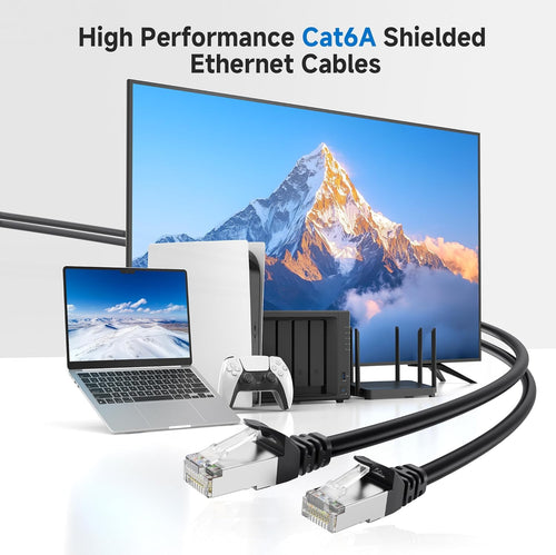 10Gbps Snagless Shielded Cat 6A Ethernet Cable - 50ft, Cat 6A Cable, Cat6A Cord, Ethernet Cord, Black