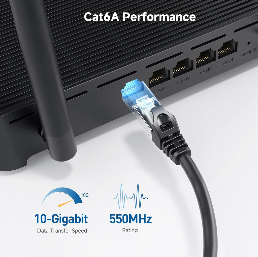 10Gbps Snagless Shielded Cat 6A Ethernet Cable - 50ft, Cat 6A Cable, Cat6A Cord, Ethernet Cord, Black