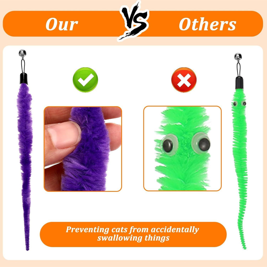 10 Packs Cat Worm Toys, Colorful Worm Cat Toy, Interactive Cats Wand Attachment Toys for Teaser Play and Chase Exercise with Kitten