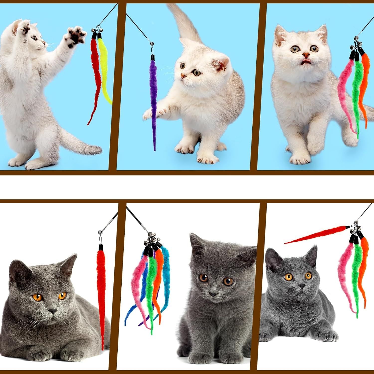 10 Packs Cat Worm Toys, Colorful Worm Cat Toy, Interactive Cats Wand Attachment Toys for Teaser Play and Chase Exercise with Kitten