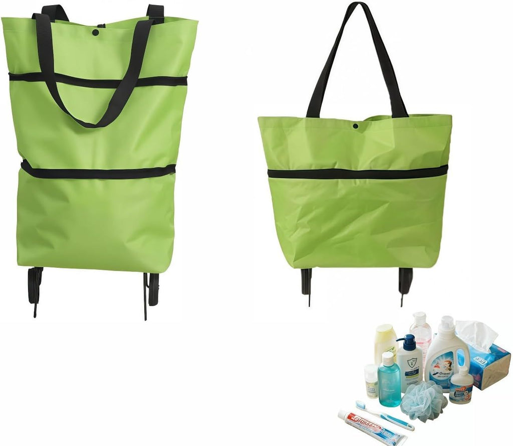 2-in-1 Foldable Shopping Cart with Wheels,Waterproof & Sturdy Grocery Bag Hand Truck, Collapsible Portable Rolling Tote for Supermarket,Laundry,Travel,33 lbs Capacity,Waterproof Oxford Fabric