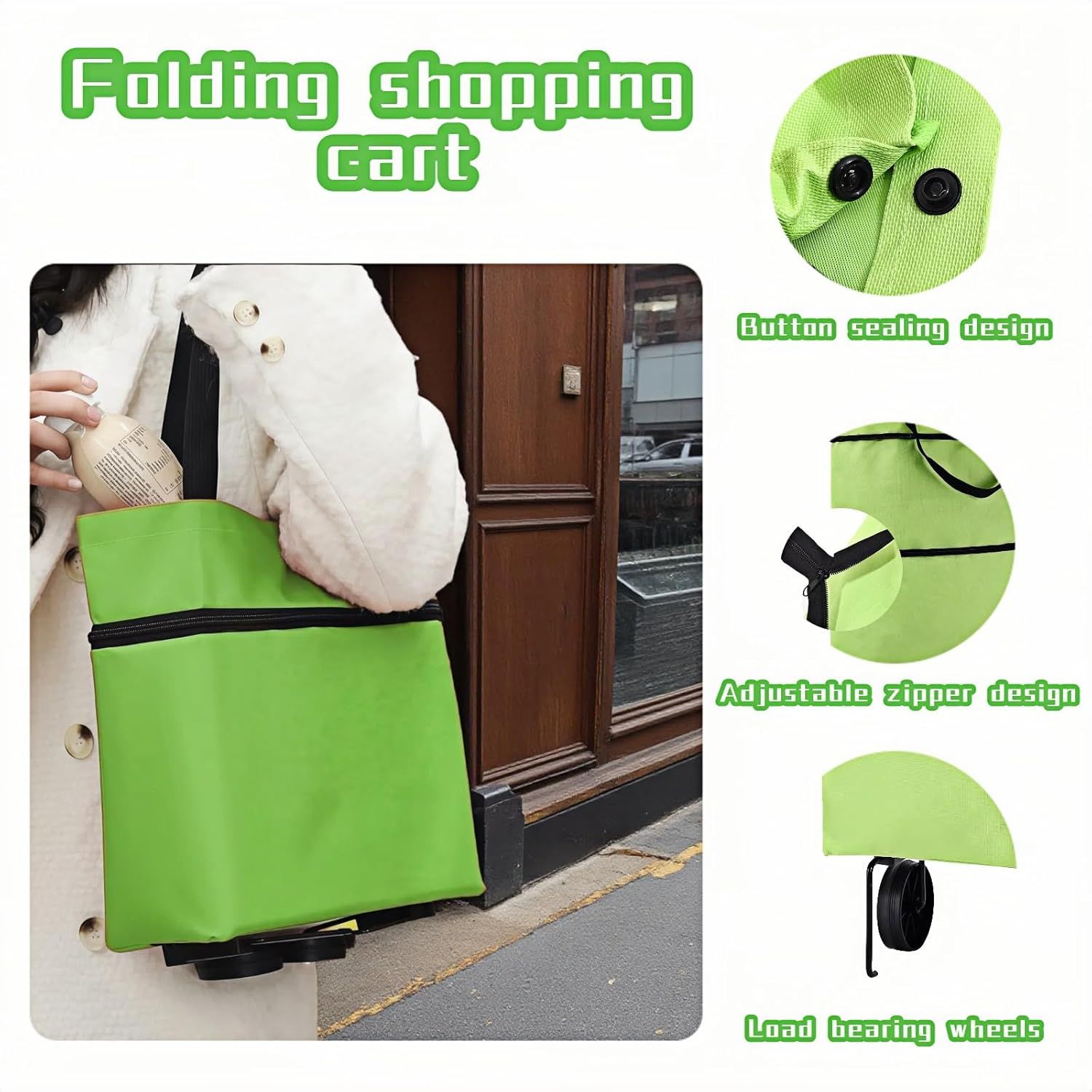 2-in-1 Foldable Shopping Cart with Wheels,Waterproof & Sturdy Grocery Bag Hand Truck, Collapsible Portable Rolling Tote for Supermarket,Laundry,Travel,33 lbs Capacity,Waterproof Oxford Fabric