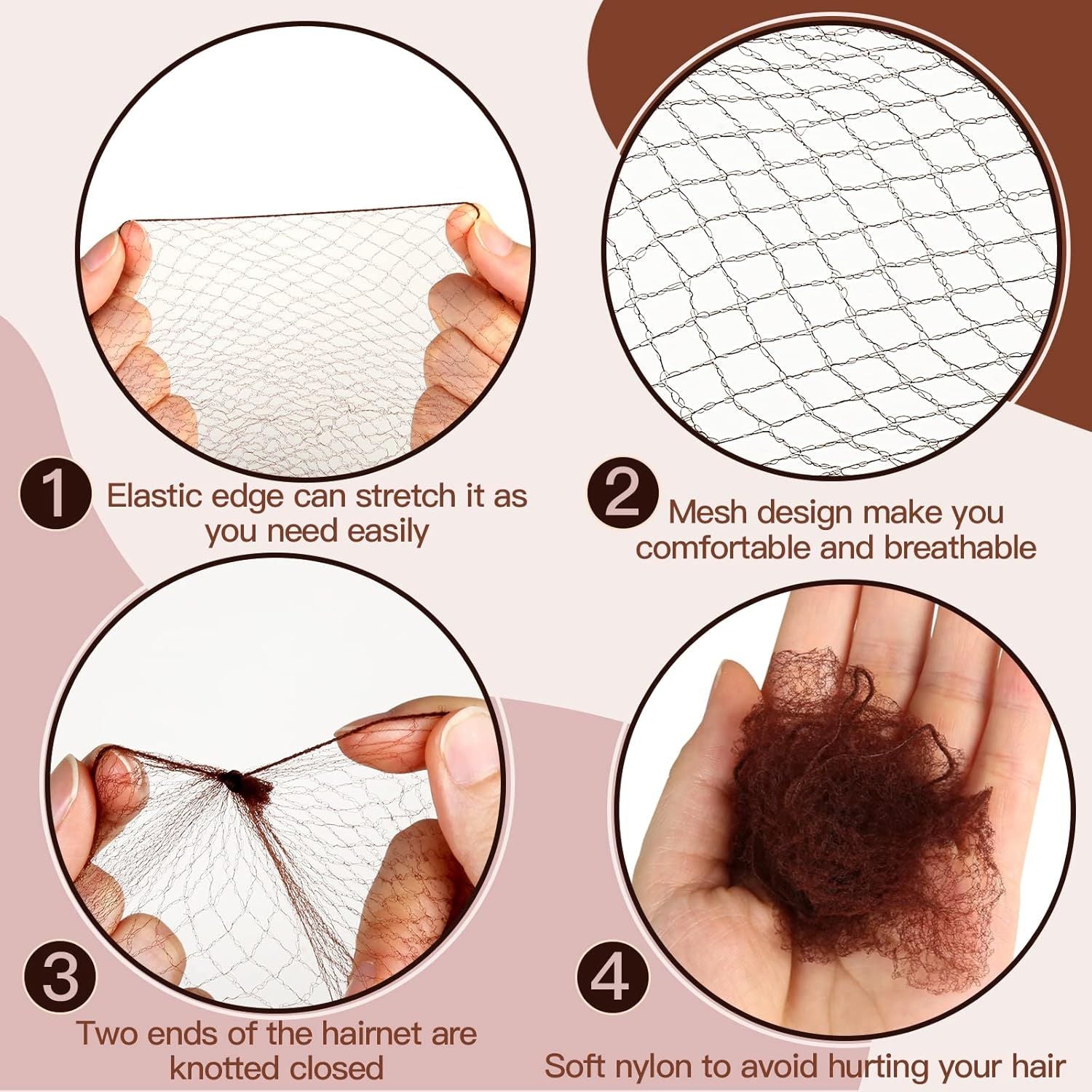 Hair Accessories Set: 20PCS Mesh Hair Nets Invisible and 40PCS U Shaped Hair Pins or Women, Girls, Ballet Bun Maker & Dance (Hair Nets- 20 inch(50cm), Hair Pins- 2.4 inch(6cm)), Brown