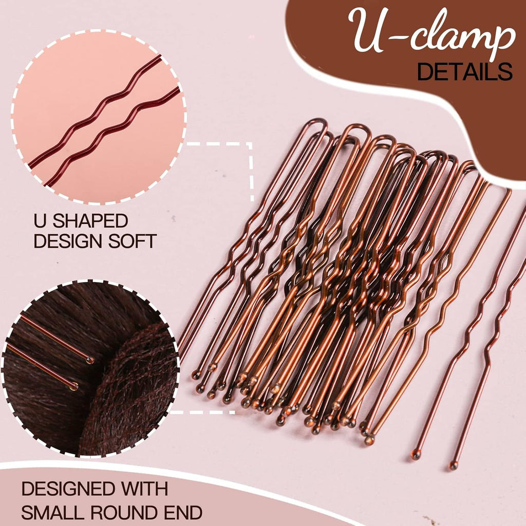 Hair Accessories Set: 20PCS Mesh Hair Nets Invisible and 40PCS U Shaped Hair Pins or Women, Girls, Ballet Bun Maker & Dance (Hair Nets- 20 inch(50cm), Hair Pins- 2.4 inch(6cm)), Brown