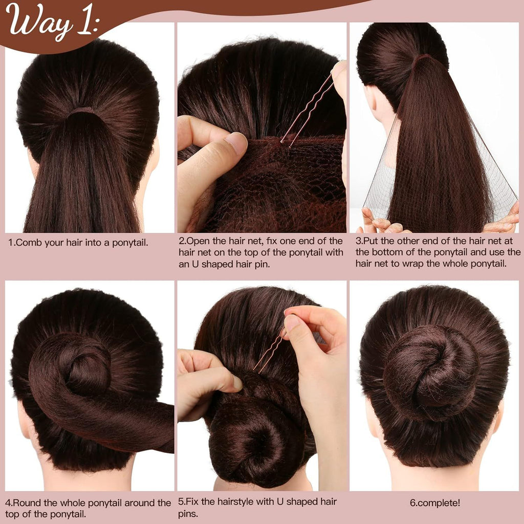 Hair Accessories Set: 20PCS Mesh Hair Nets Invisible and 40PCS U Shaped Hair Pins or Women, Girls, Ballet Bun Maker & Dance (Hair Nets- 20 inch(50cm), Hair Pins- 2.4 inch(6cm)), Brown