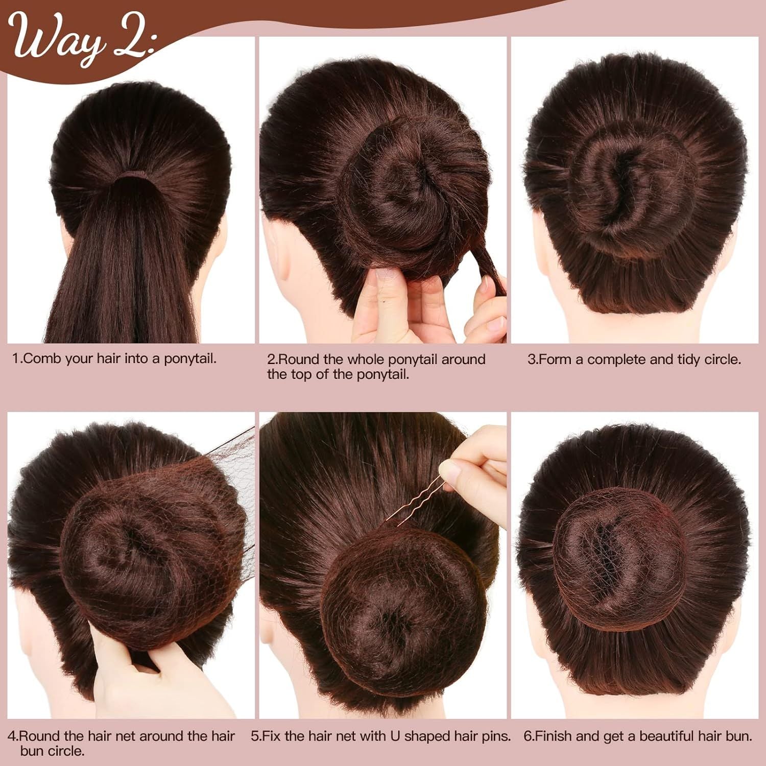 Hair Accessories Set: 20PCS Mesh Hair Nets Invisible and 40PCS U Shaped Hair Pins or Women, Girls, Ballet Bun Maker & Dance (Hair Nets- 20 inch(50cm), Hair Pins- 2.4 inch(6cm)), Brown