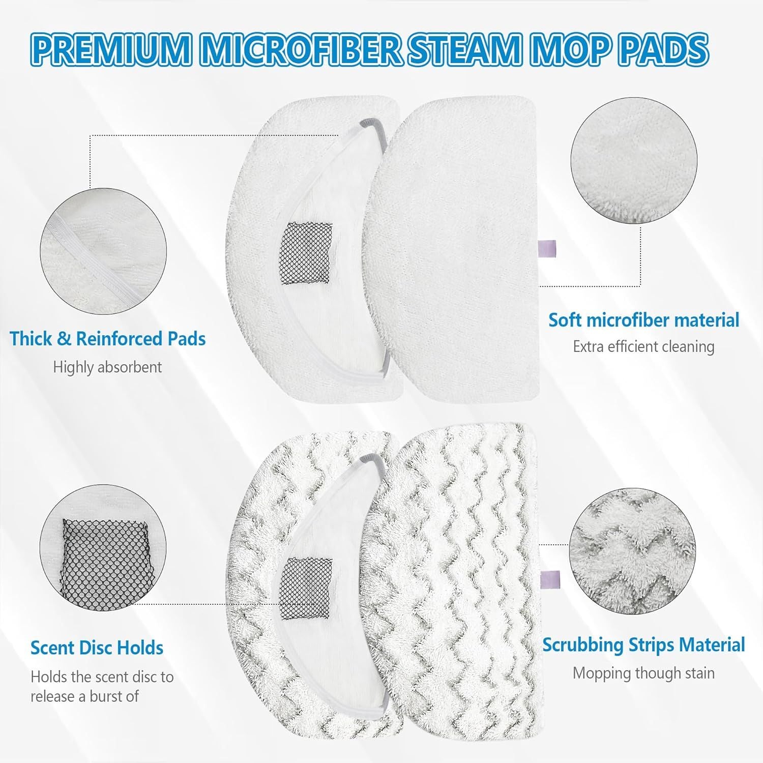 4 Pack Steam Mop Pads Replacement or Bissell Powerresh Steam Mop 1940 1440 1544 1806 2075 Series, Model 5938 19402 19404 19408 19409 1940A 1940 1940Q 1940T 1940W, Microiber Washable, Reusable