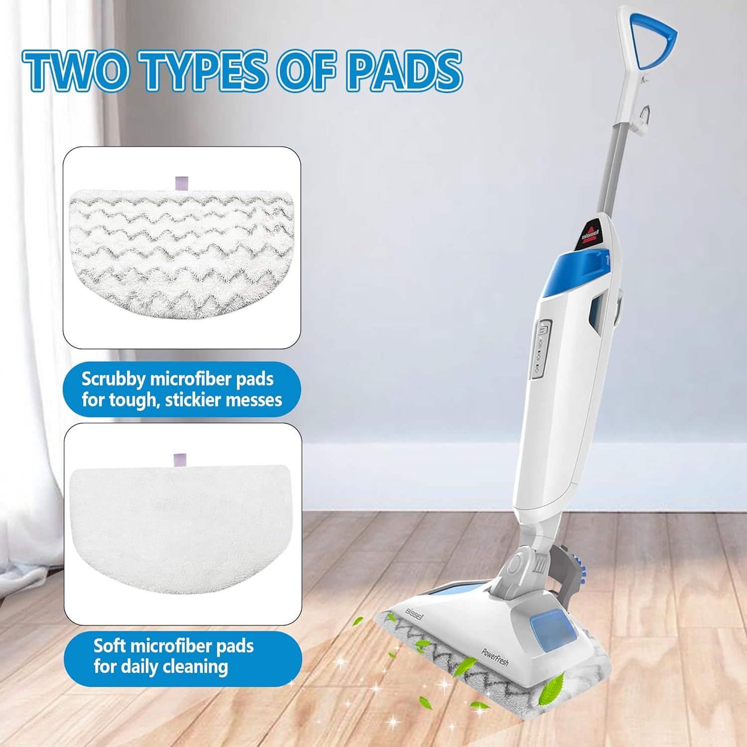 4 Pack Steam Mop Pads Replacement or Bissell Powerresh Steam Mop 1940 1440 1544 1806 2075 Series, Model 5938 19402 19404 19408 19409 1940A 1940 1940Q 1940T 1940W, Microiber Washable, Reusable