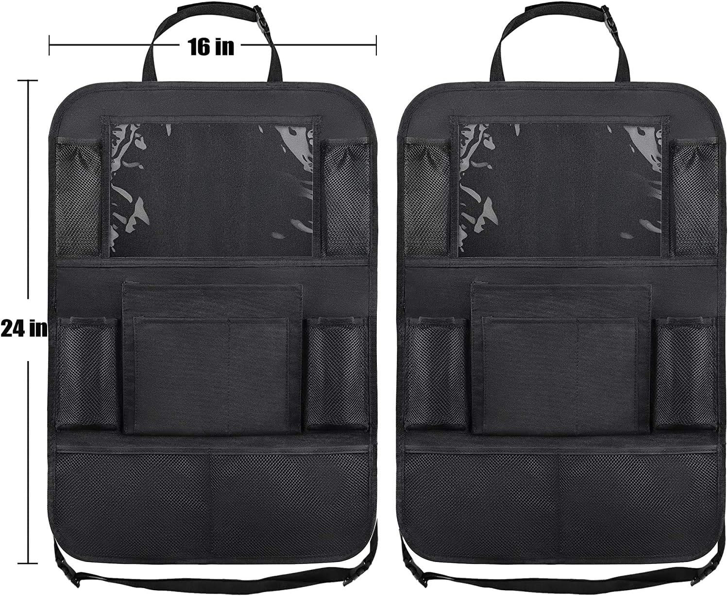 Car Backseat Organizer with 10" Table Holder, 9 Storage Pockets Seat Back Protectors Kick Mats or Kids Toddlers, Travel Accessories, 2 Pack
