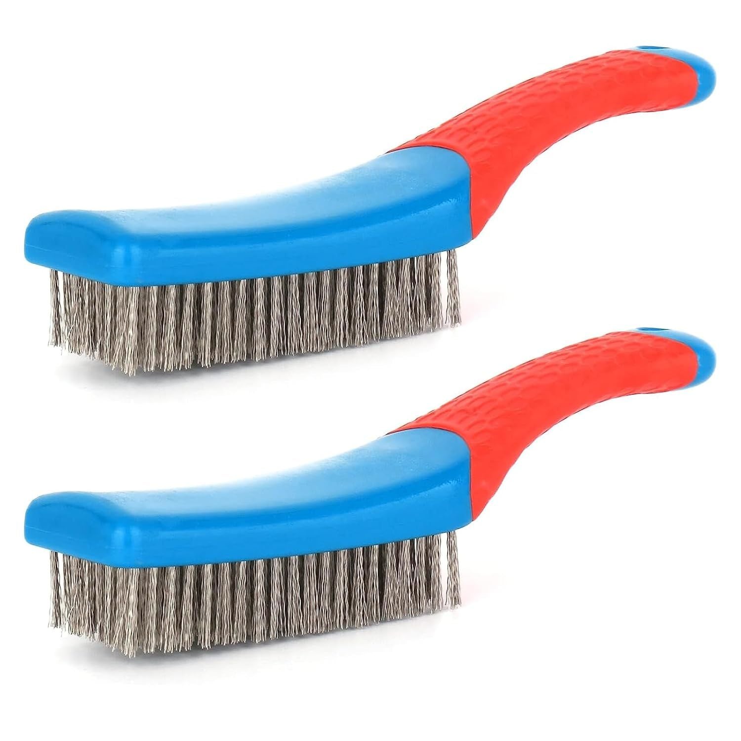 2 Pack Wire Brushes or Cleaning-Heavy Duty Stainless Steel Wire Scratch Brush or Metal Rust Cleaning,Paint Scrubbing with Rubber Covered Handle (2)