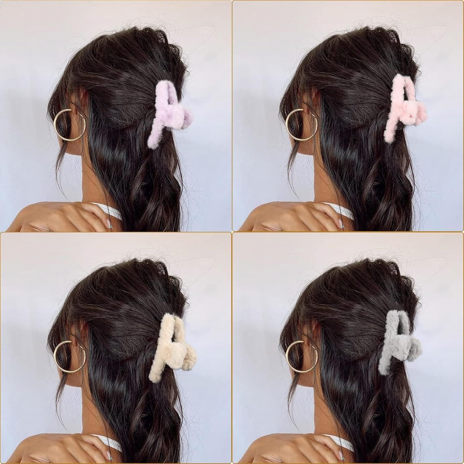 5PCS Large Claw Hair Clips or Thick Hair Big uzzy Hair Clips or Women Nonslip Strong Hold Hair Claw Clip (Plush (Blue+Grey+Pink+Purple+Beige))