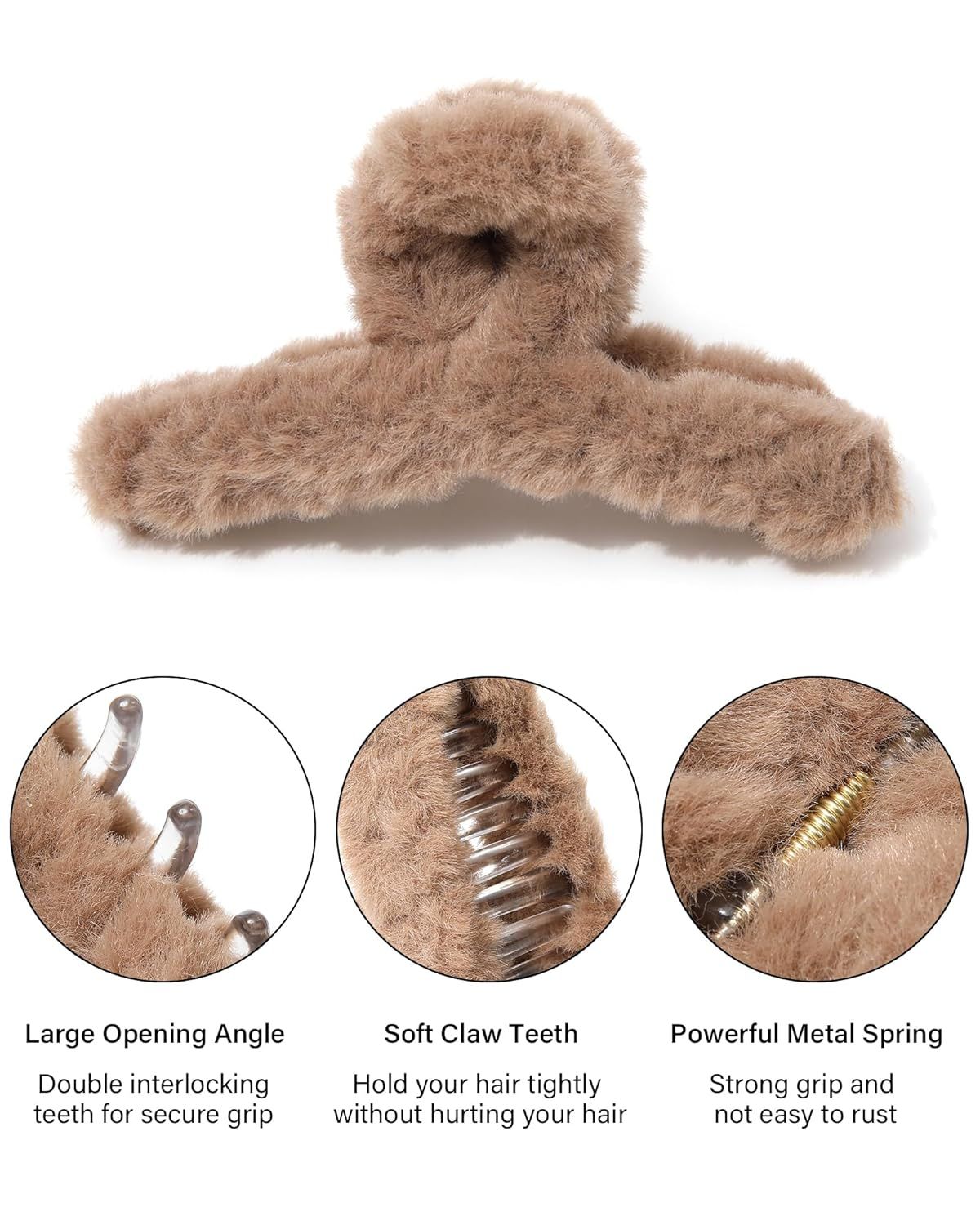 Plush Clip - Hair Clip, 6 Pcs Rectangular Cute Hair Clips or Women, Large Hair Barrettes or Thick Hair, Non Slip Hair Jaw Clips or Girls, Camel/Coee/Beige/Khaki/White/Black