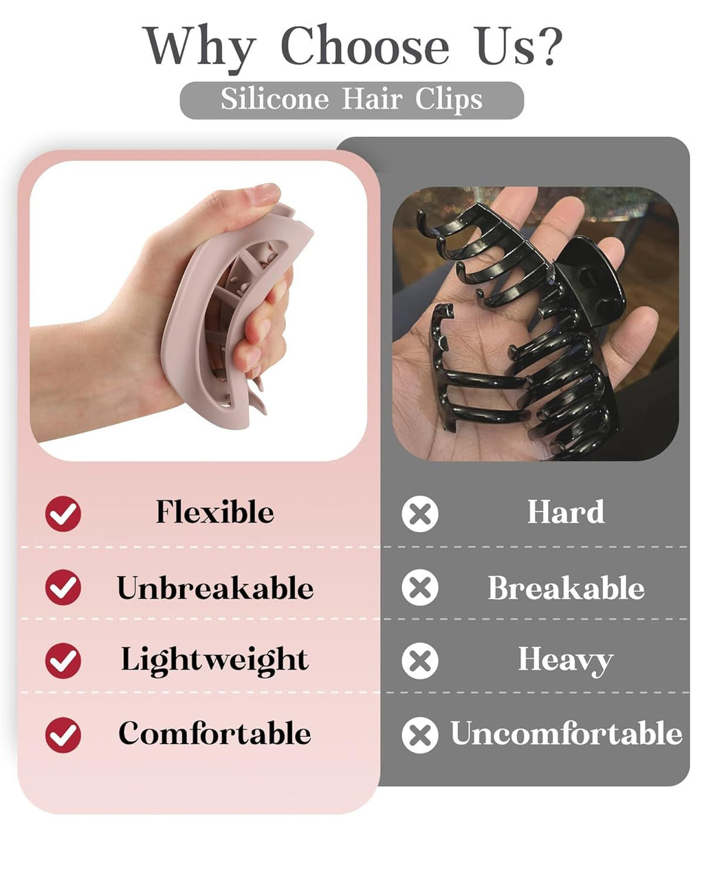 3Pcs Silicone Hair Clips lexible Claw Clips or Women Cloud Clip Bendable Large Hair Claw Clip